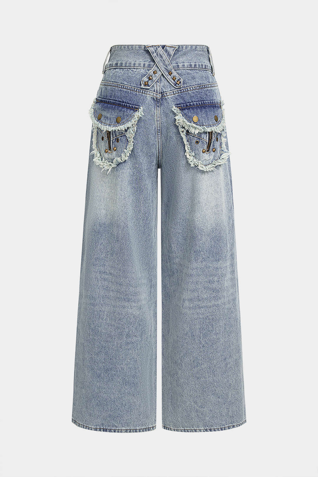Jeans met wijde pijpen, zakken en rafelrand