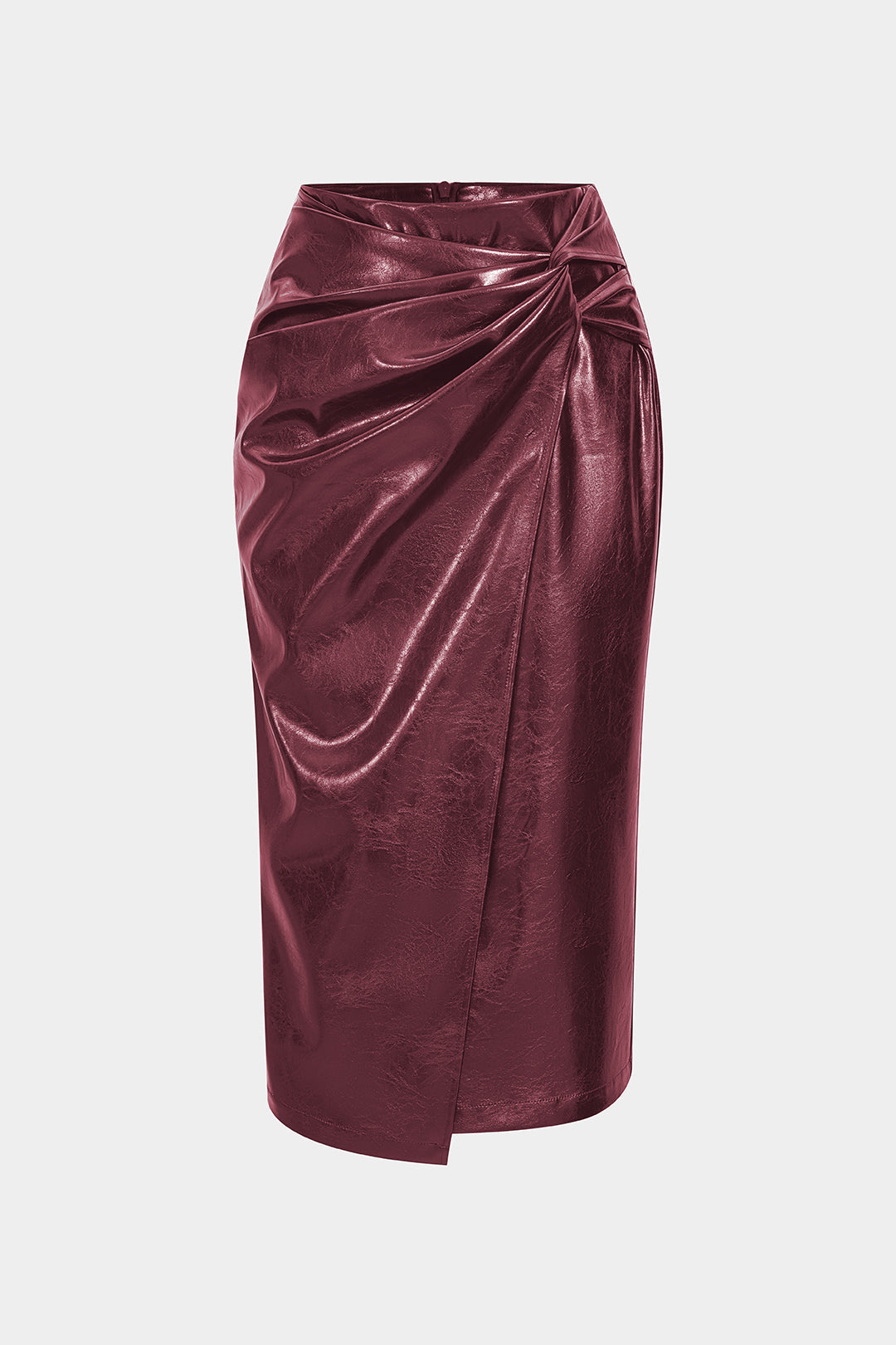 Leren-look asymmetrische rok met hoge taille en ruches