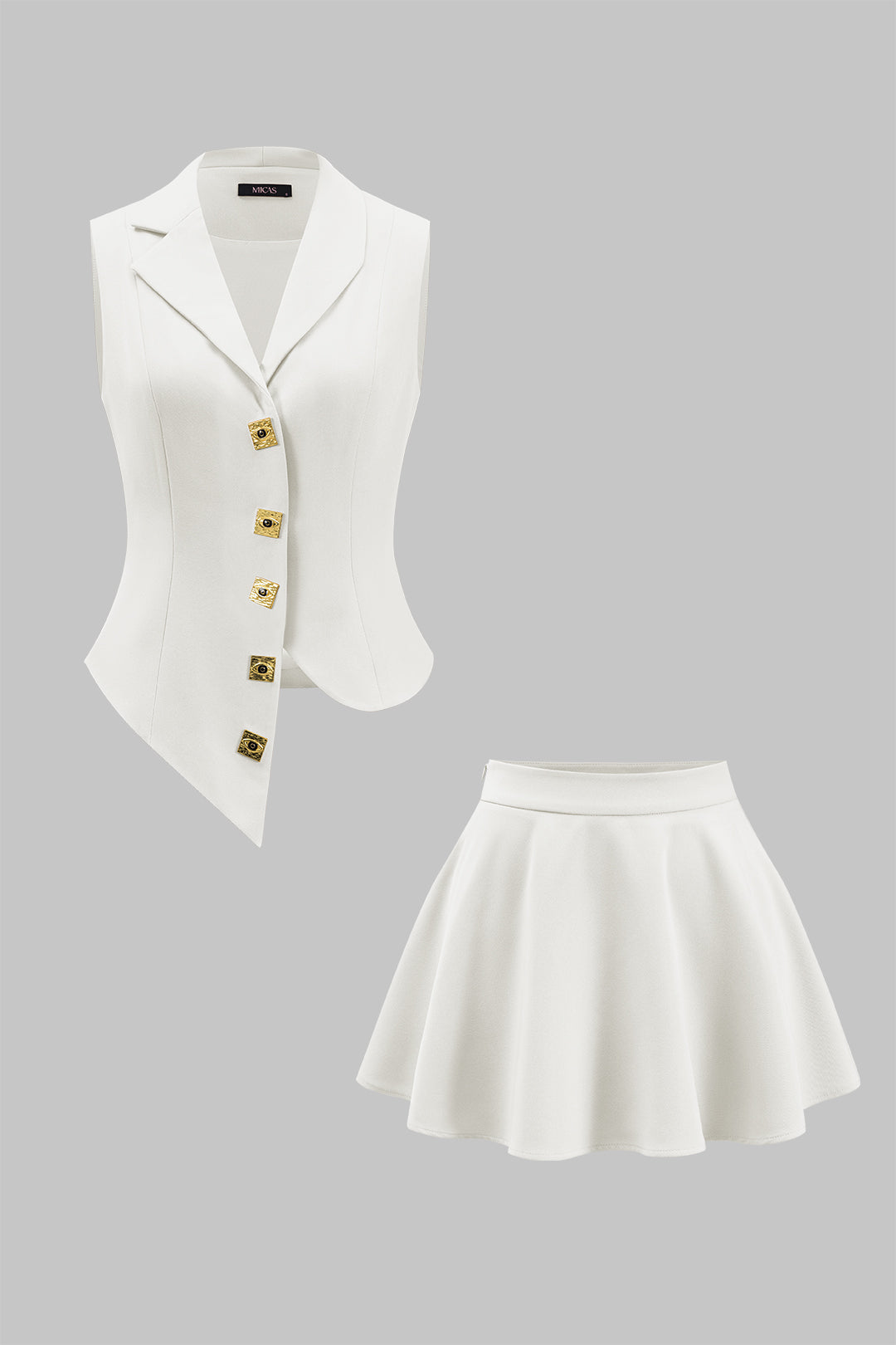 Metallic set met gilet en rok