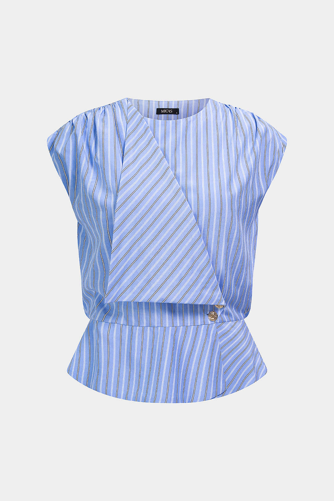 Gestreepte asymmetrische blouse met ronde hals en knoopjes