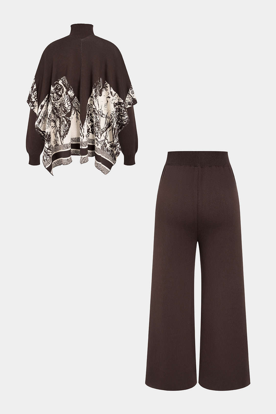 Gebreide broek met lange mouwen en wijde pijpen
