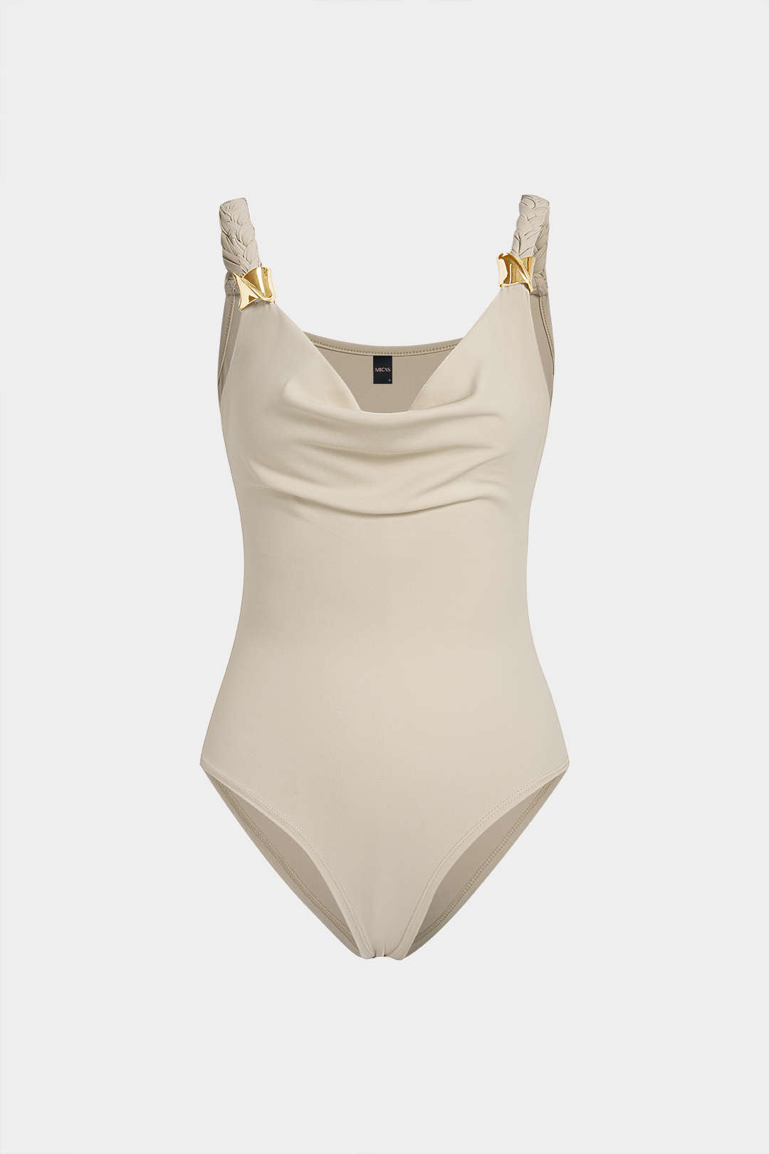 Ivana - Metallic mouwloze body met drapering en watervalhals