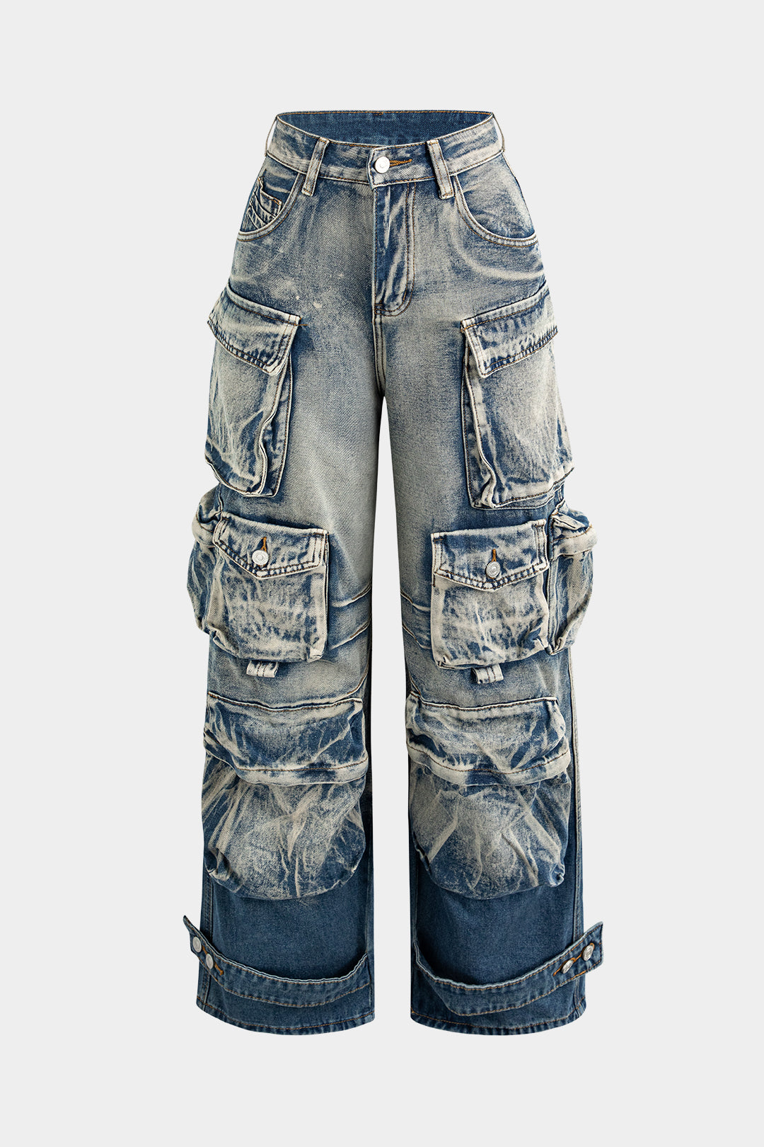Gaia - Jeans met zakken, wijde pijpen en cargozakken