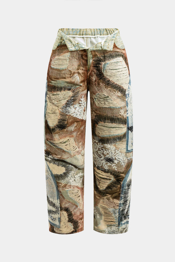 Abstracte print pantalon met knoopjes en zakken