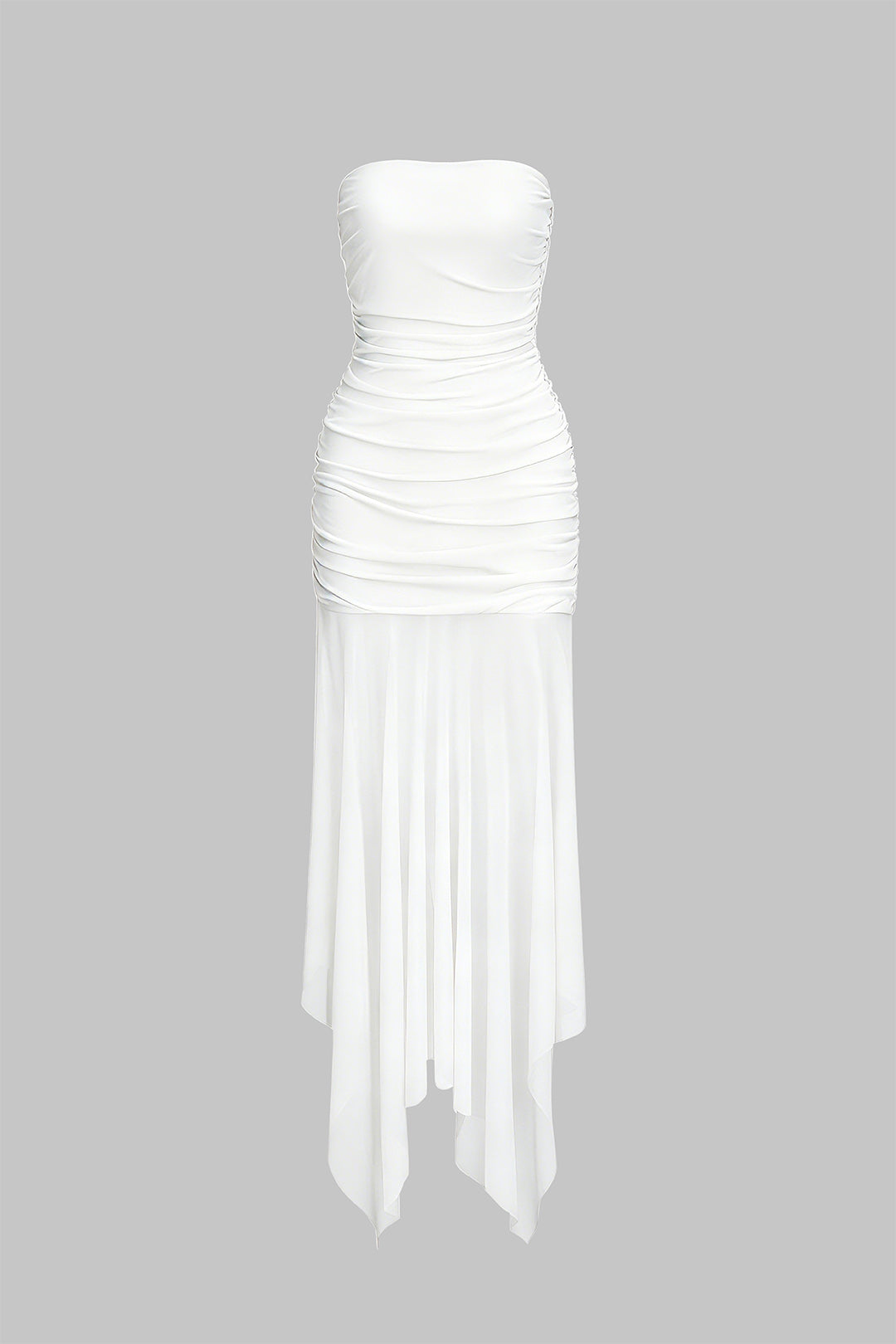 Mesh midijurk met strapless pasvorm en asymmetrische zoom