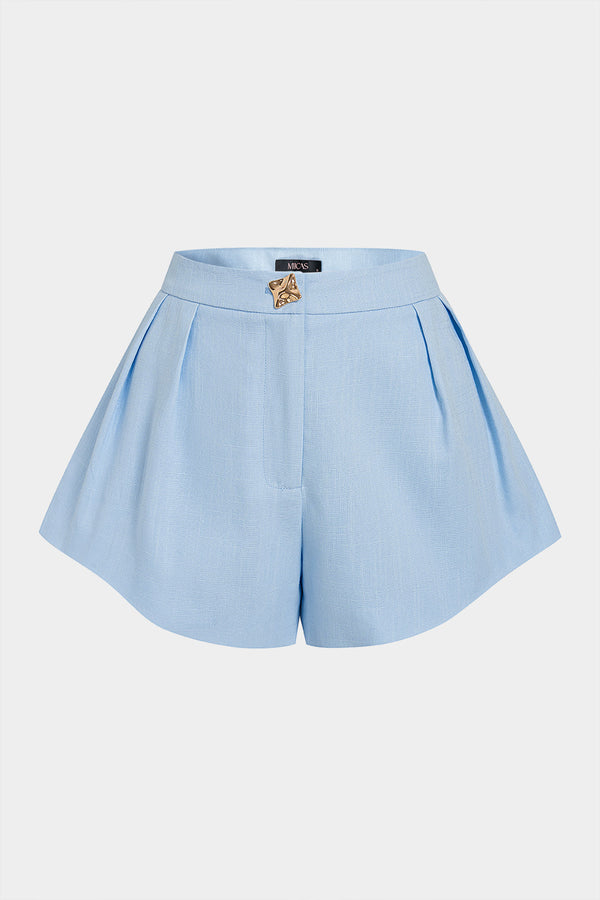 Linnen metallic short met knoopjes en wijde pijpen
