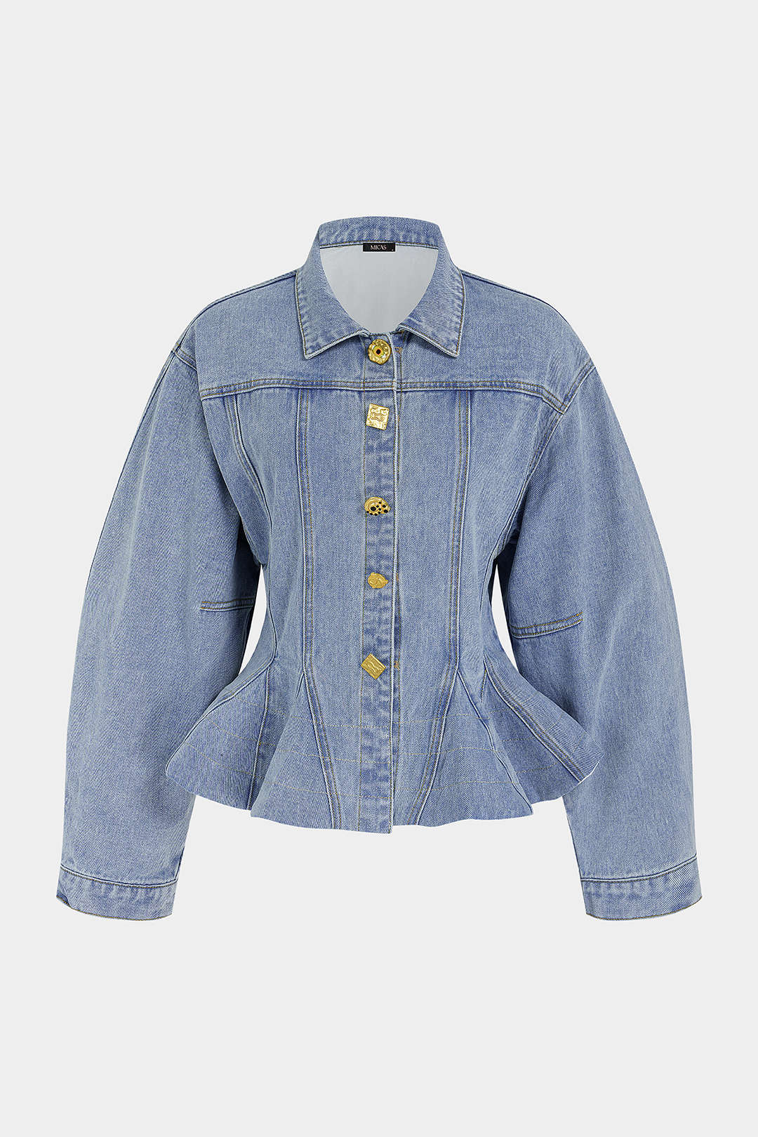 Denim jasje met knoopjes en volants