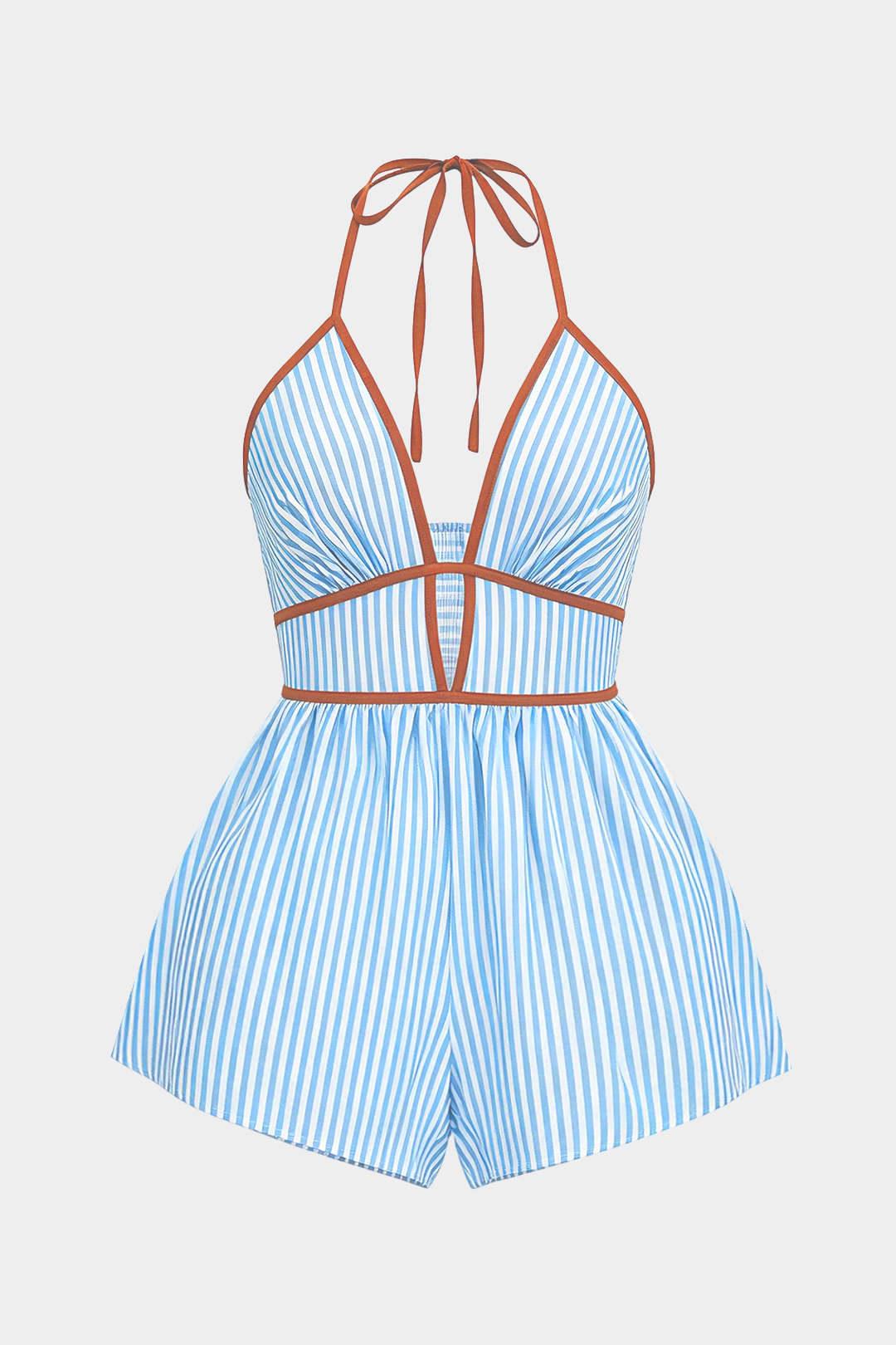 Gestreepte mouwloze playsuit met halternek en strik