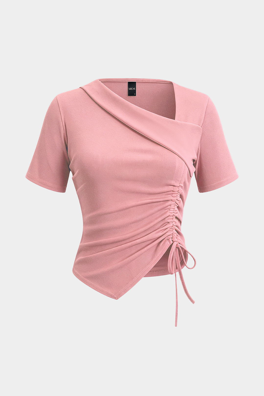 Asymmetrisch T-shirt met trekkoord en korte mouwen