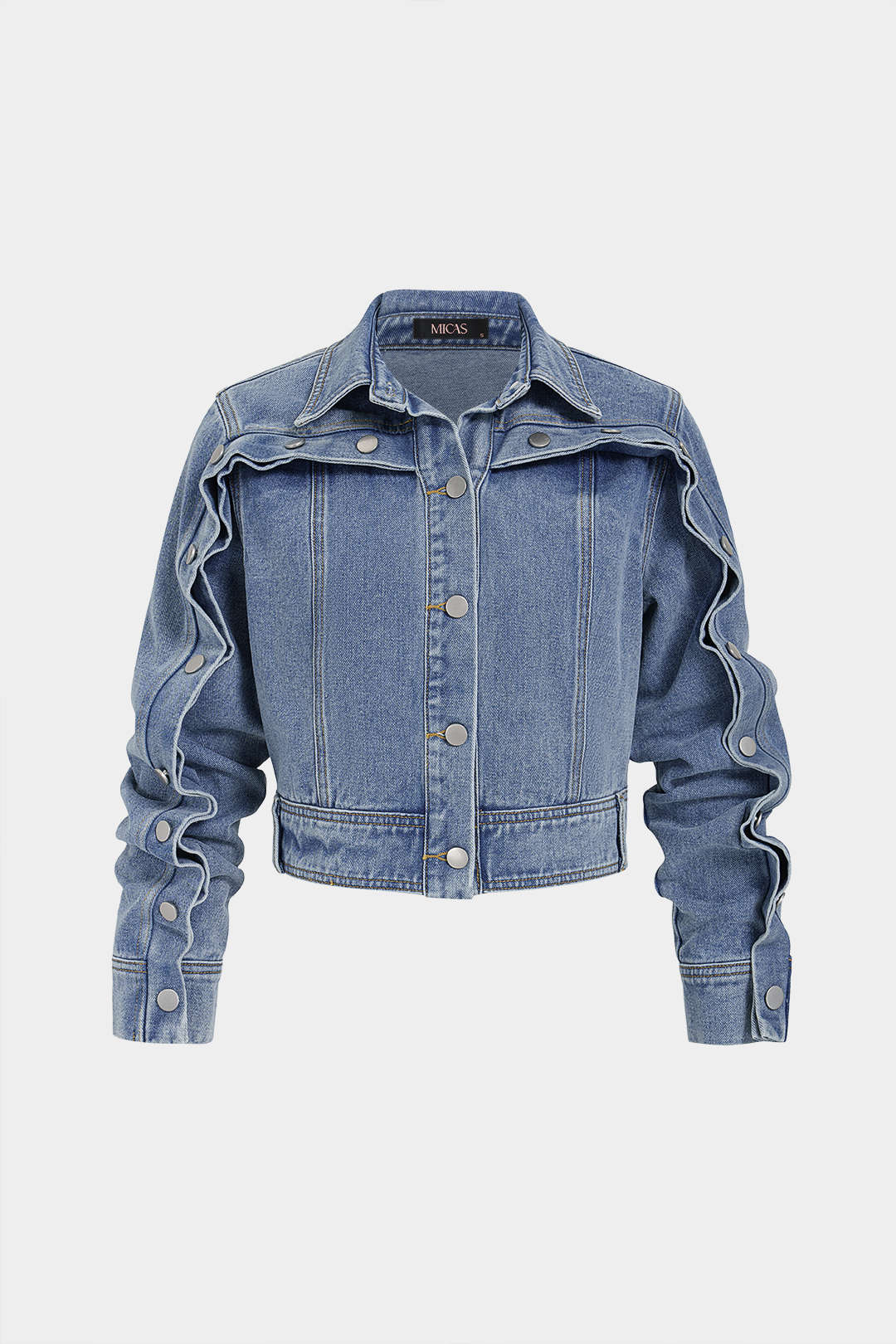 Denim jasje met revers en knoopjes