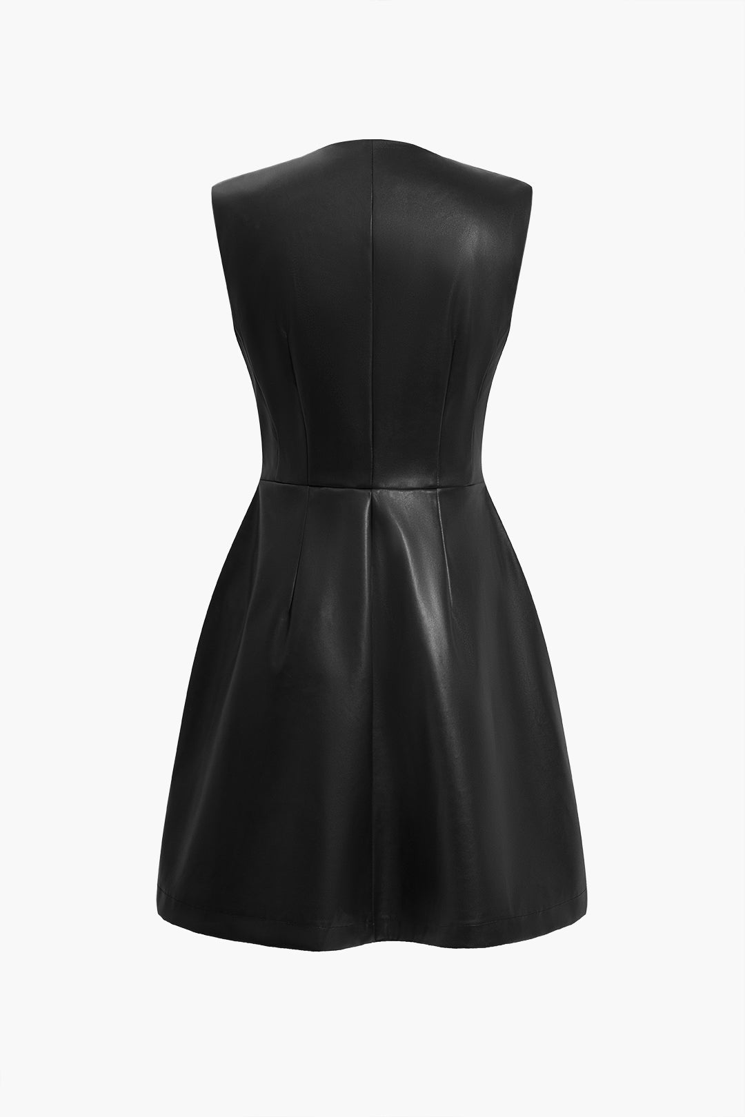 Effen leren-look minijurk met knoopjes