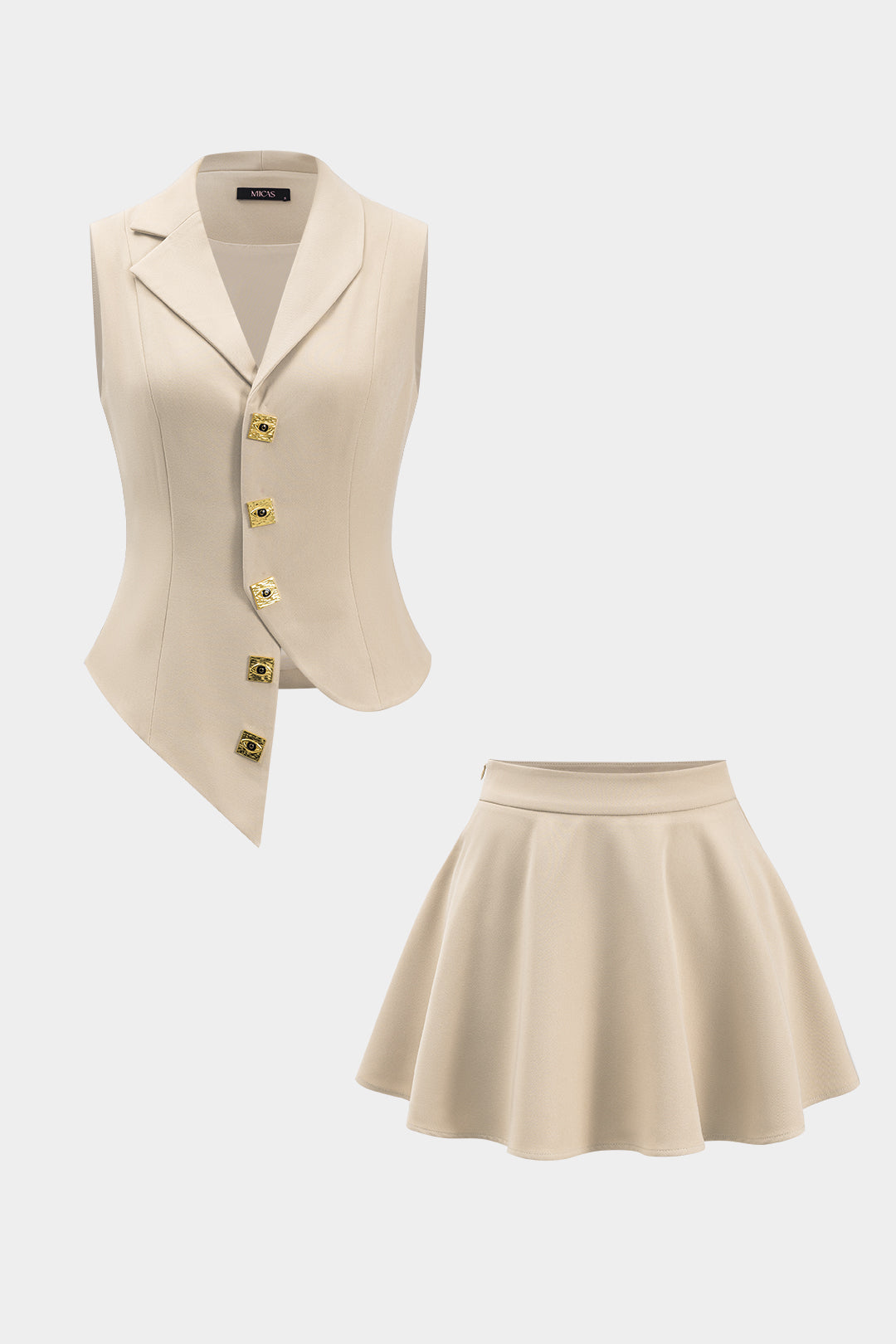 Metallic set met gilet en rok