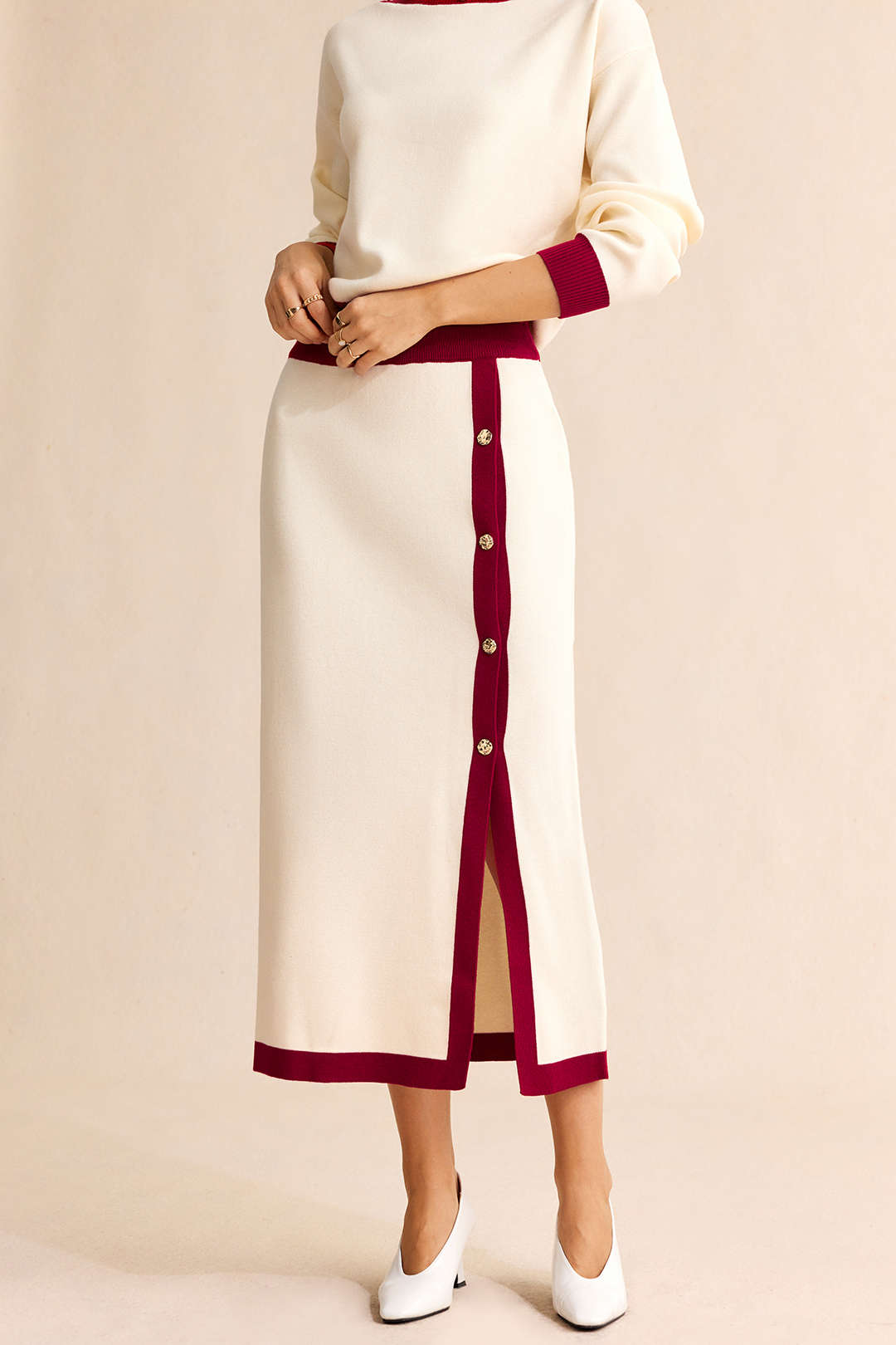 Cato - Gebreide metallic rok met knoopjes