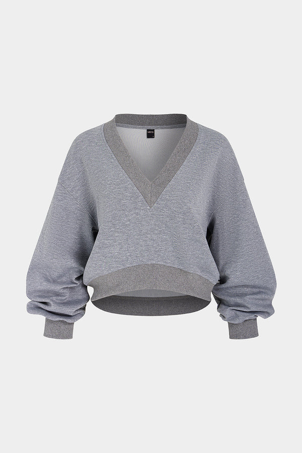 Geribde sweater met V-hals