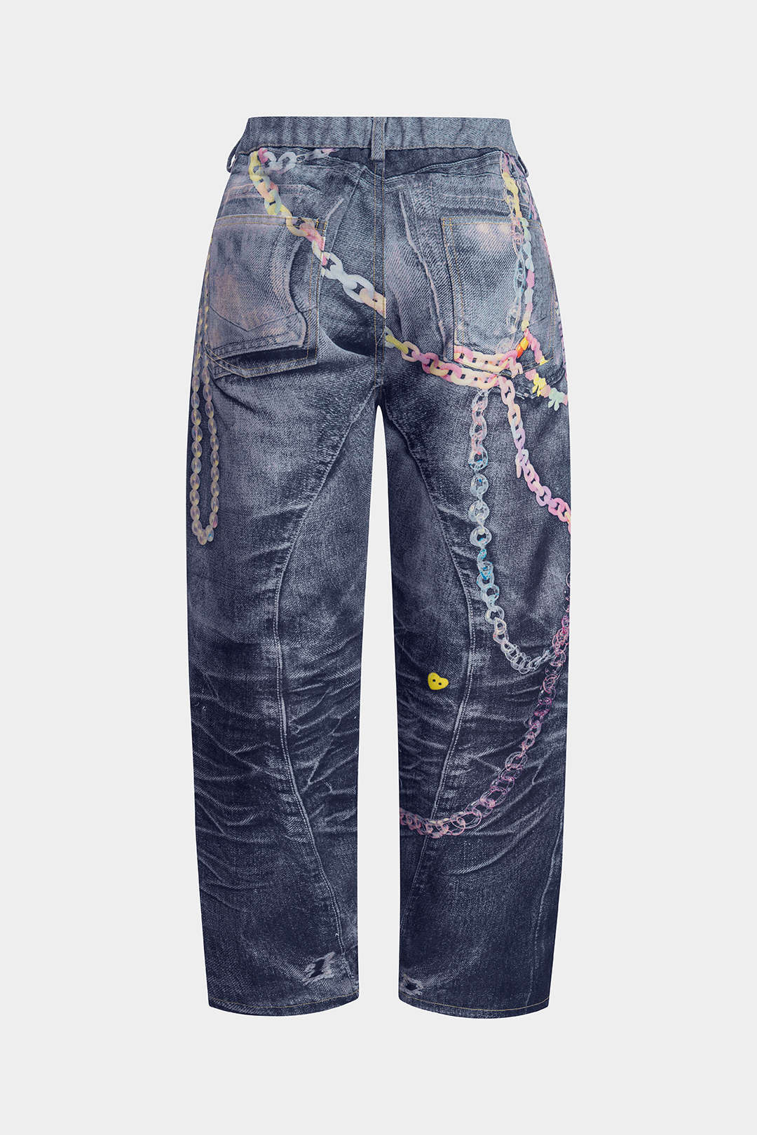 Abstracte print pantalon met knoopjes en wijde pijpen