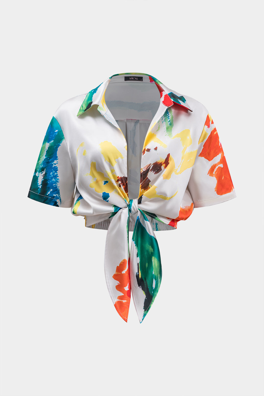 Satijnen blouse met ruches en korte mouwen