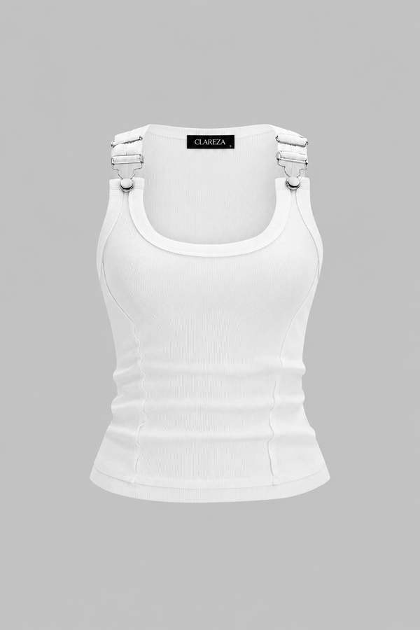 Metallic tank top with round neck