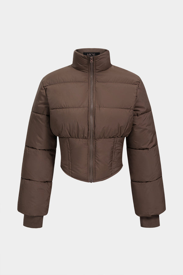 Cropped pufferjas met rits