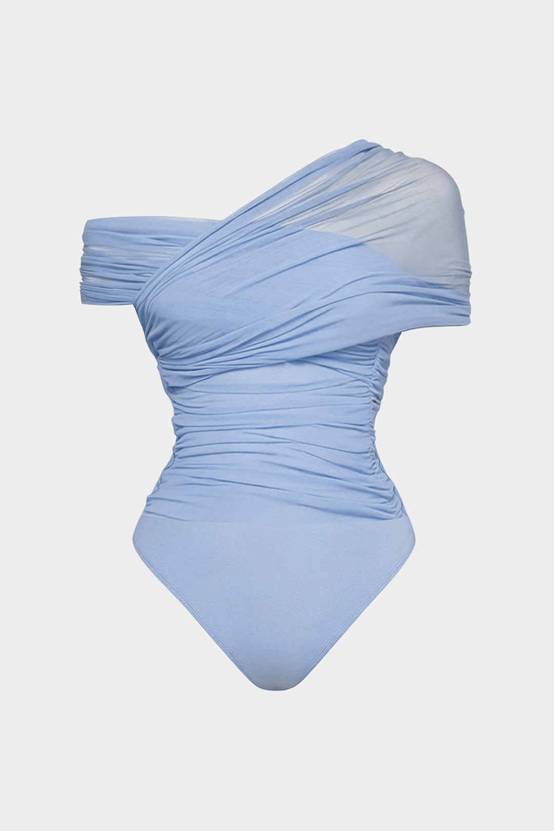 Mesh mouwloze body met één schouder