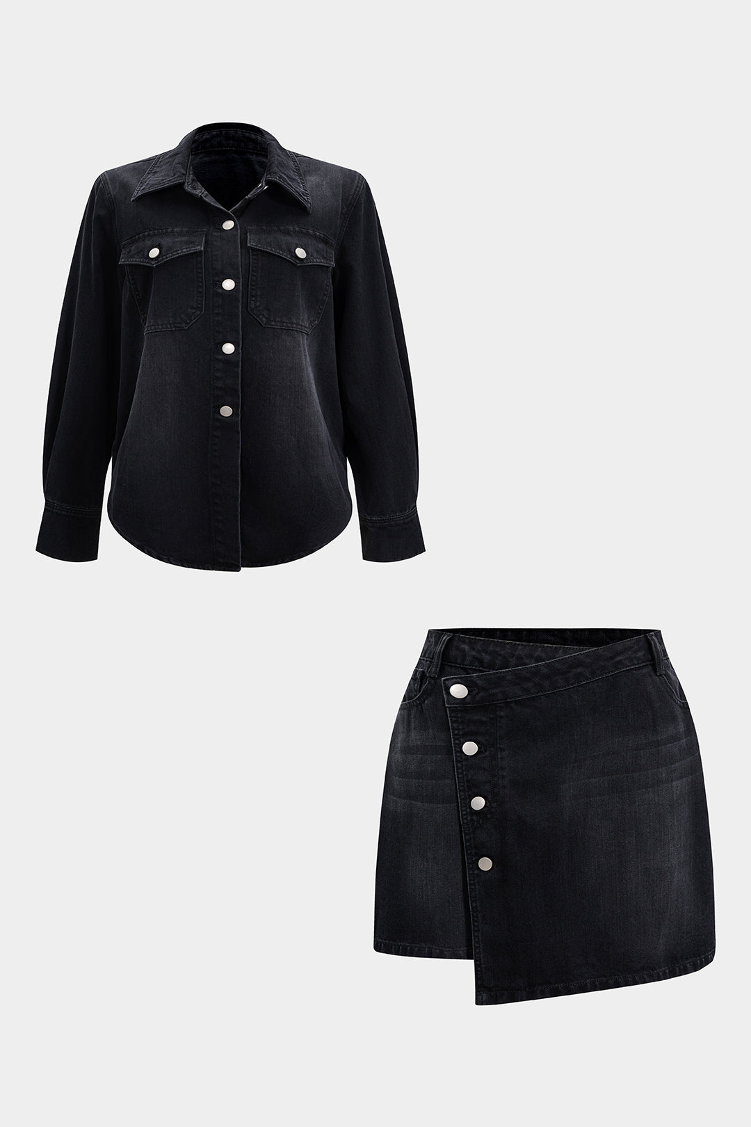 Denim set met blouse en rok