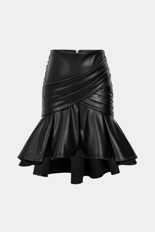 Leren-look rok met volants en ruches