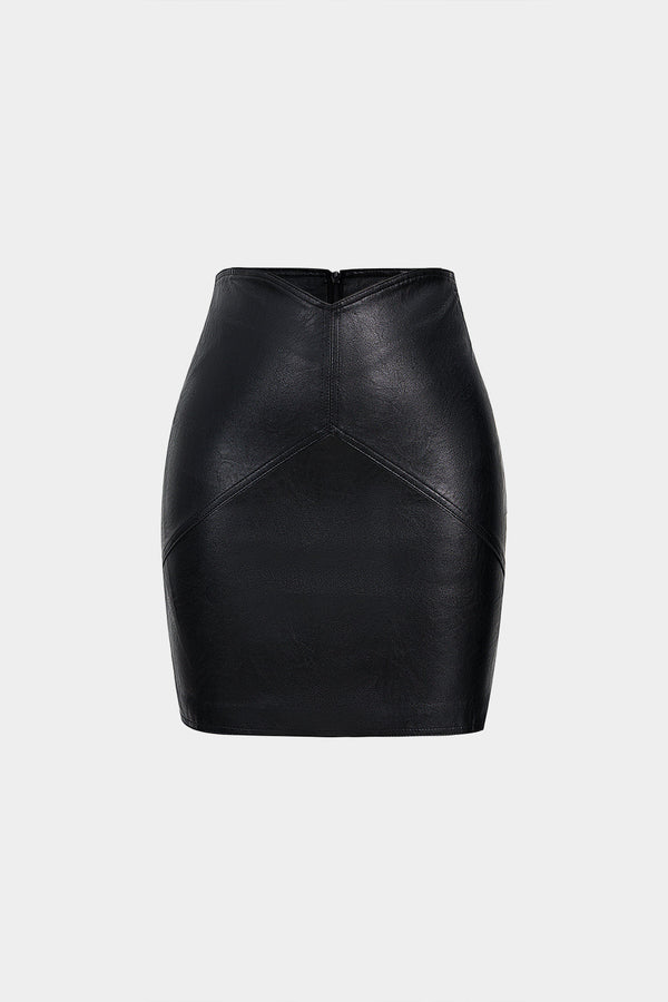 Leren-look rok met hoge taille