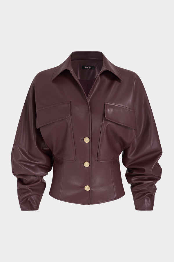 Leren-look jasje met revers en zakken