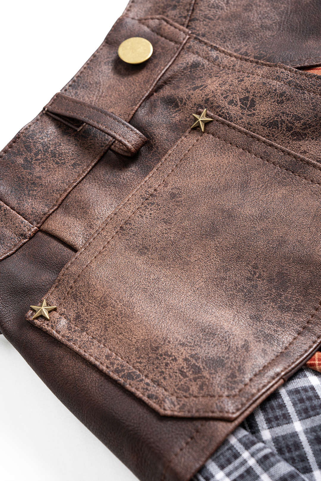 Geruite leren-look rok met asymmetrische zoom