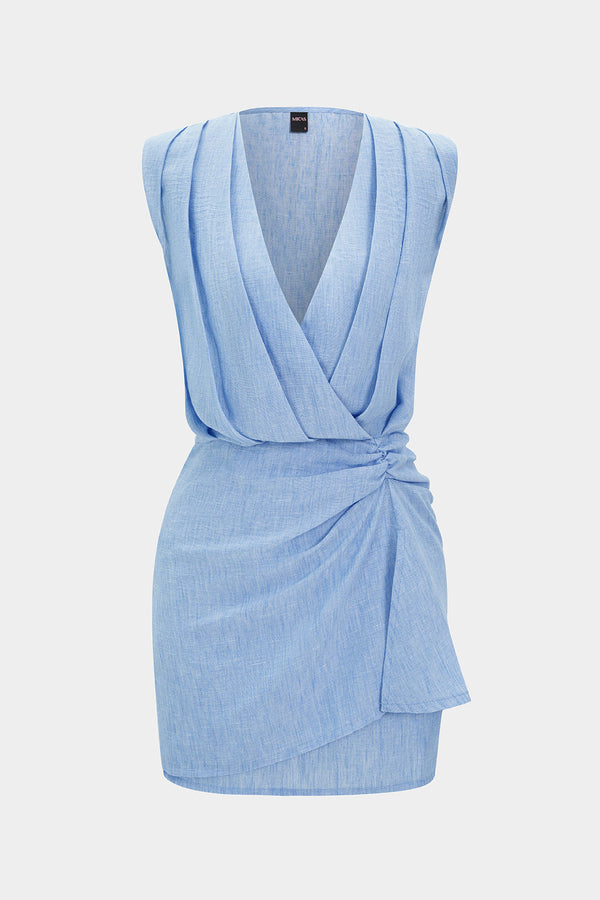 Asymmetrische mouwloze minijurk met V-hals en ruches