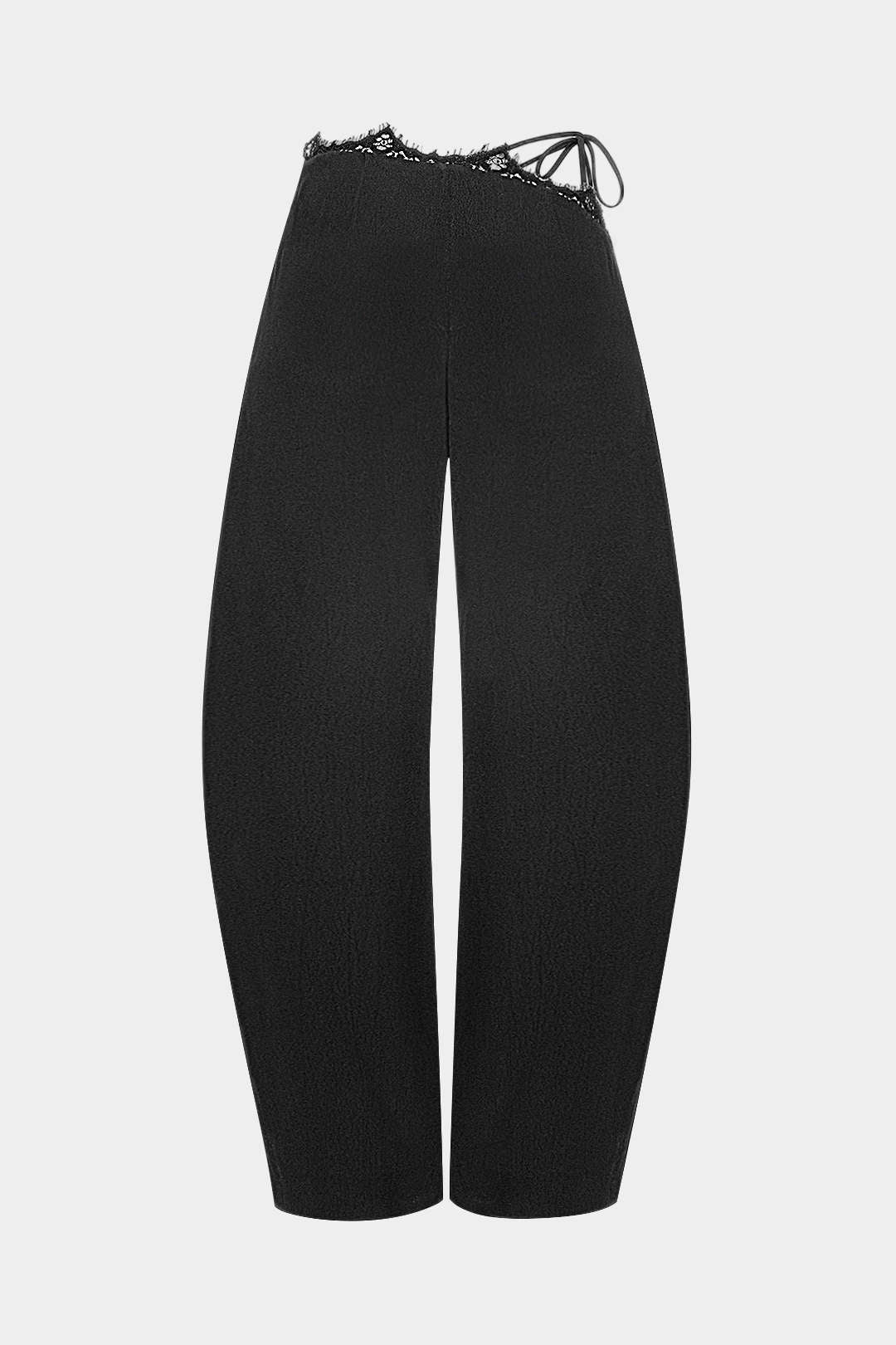 Asymmetrische broek met kanten rand en wijde pijpen