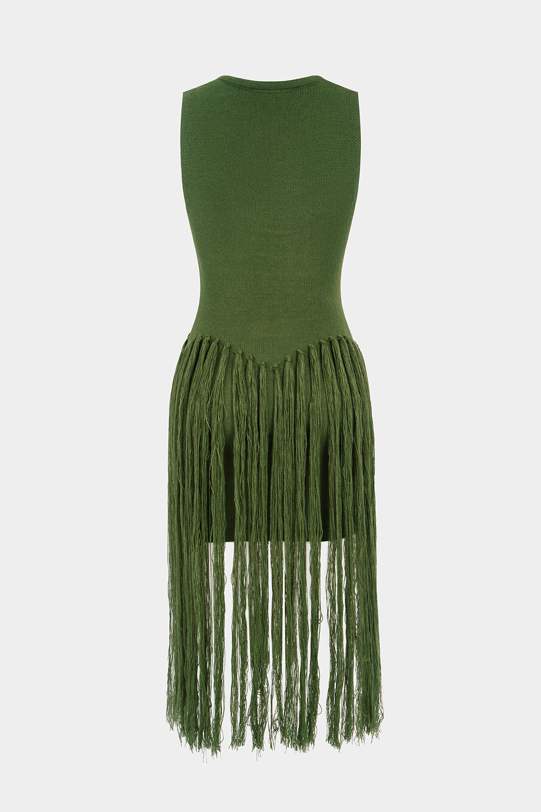 Gebreide mouwloze midijurk met franjes