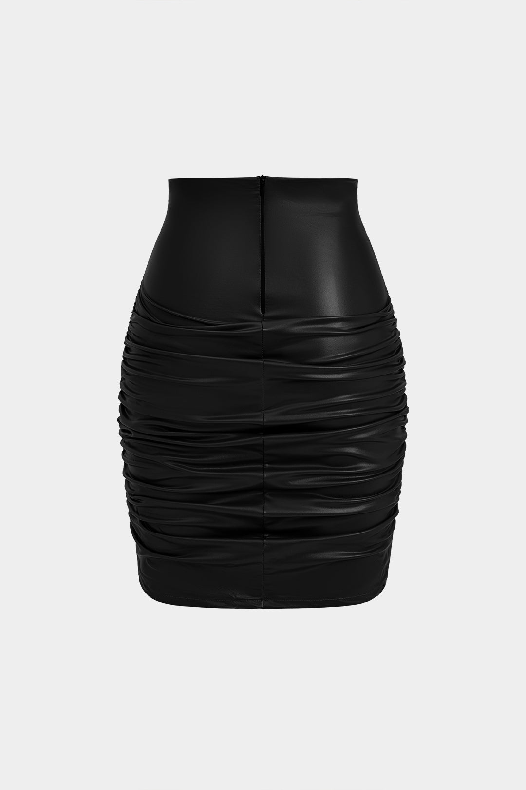 Nadia - Effen leren-look rok met ruches