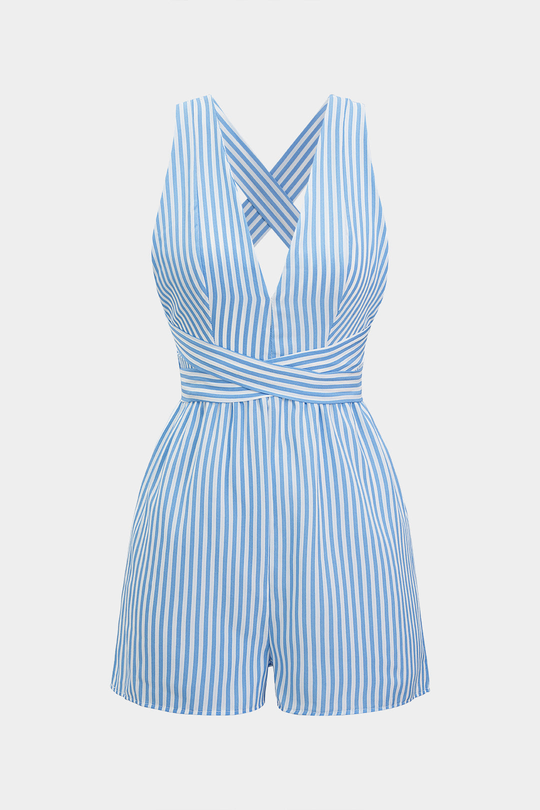 Gestreepte mouwloze playsuit met V-hals en open rug