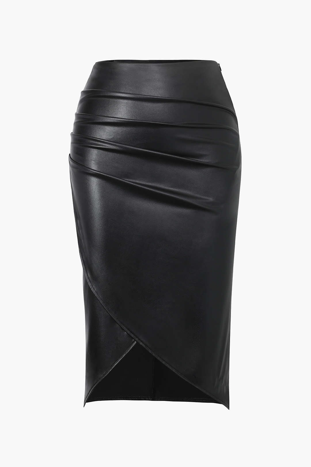 Leren-look rok met ruches en rits