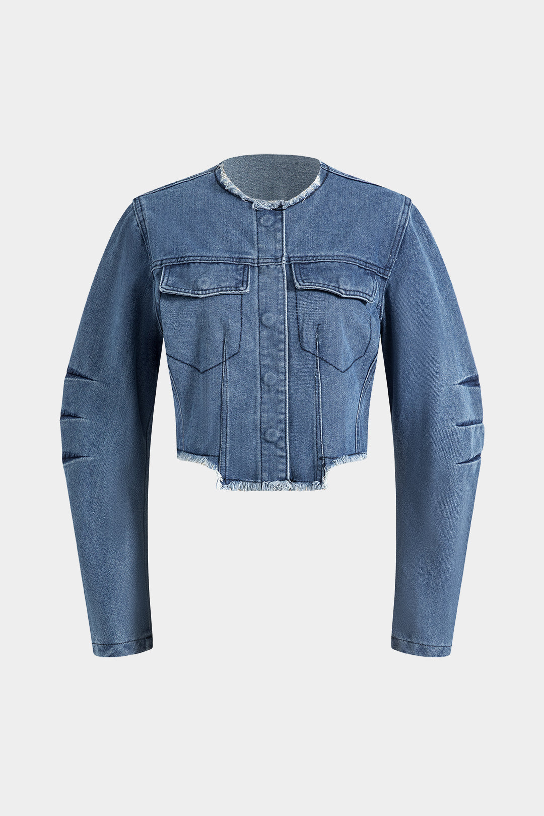 Denim patchwork item met knoopjes, ronde hals en zakken