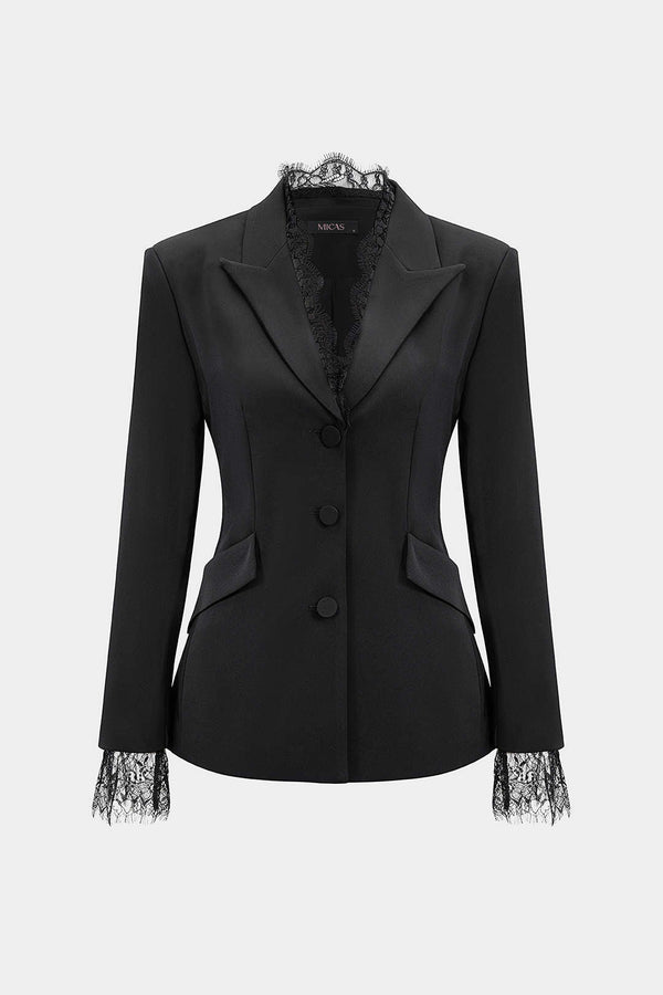 Blazer met kanten rand en reverskraag
