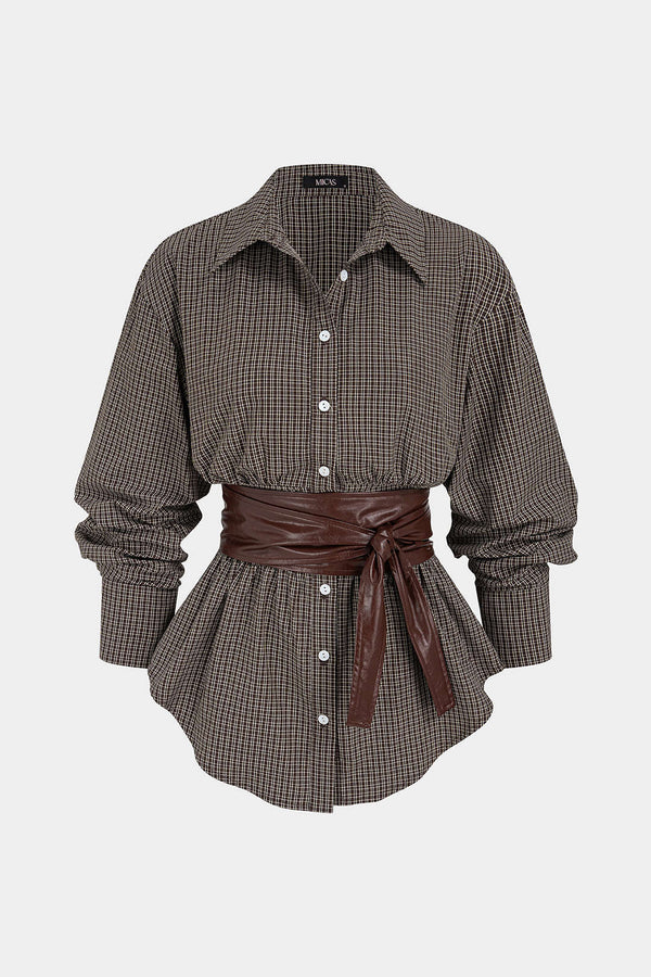 Mira - Geruite patchwork blouse met lange mouwen