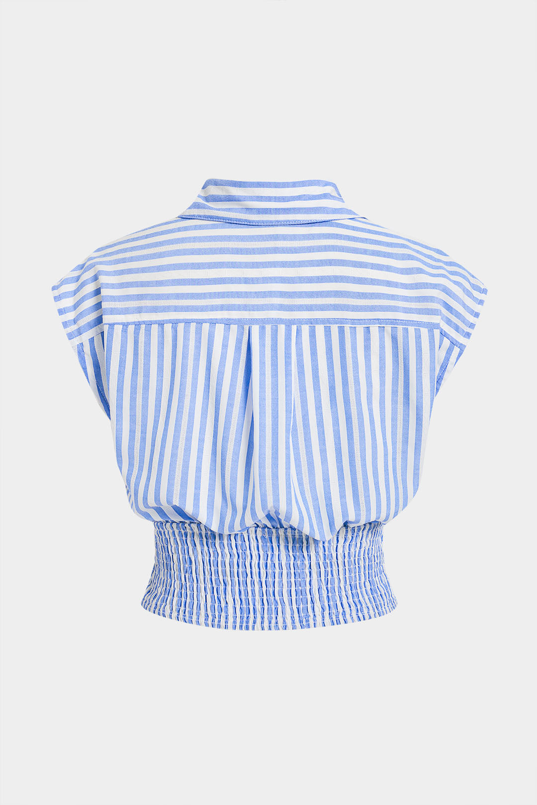Gestreepte patchwork top met riem en korte mouwen