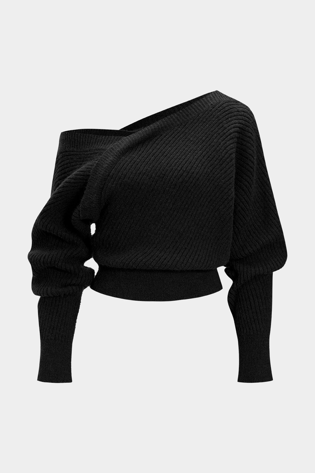 Romy - Gebreide asymmetrische top met één schouder en lange mouwen