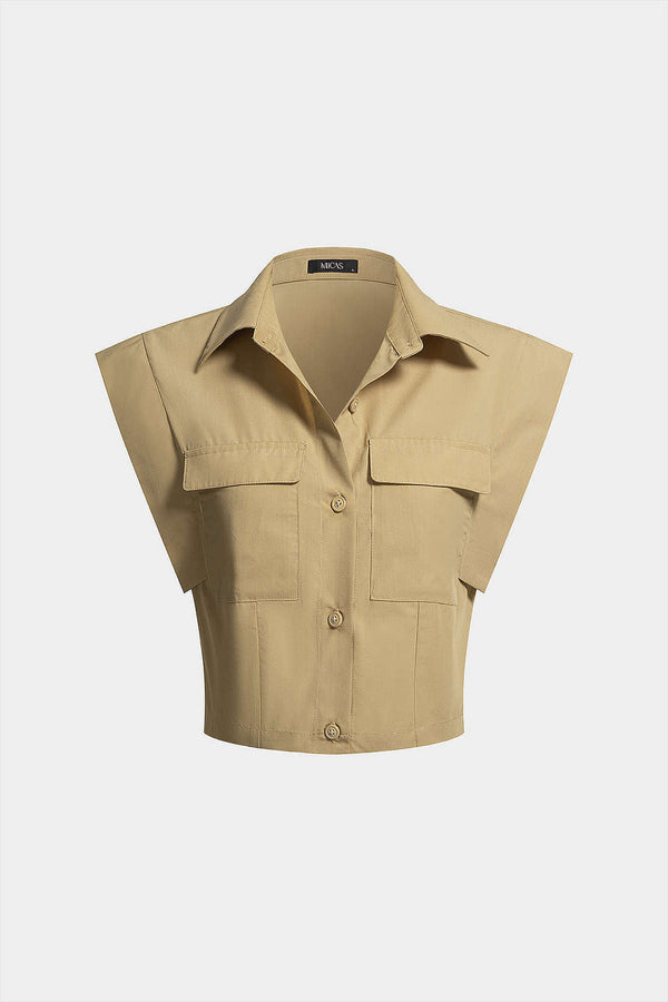 Tanktop met revers, zakken en knoopjes