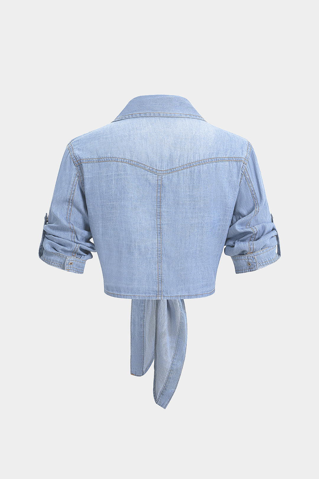 Denim blouse met revers, knoopdetail en korte mouwen
