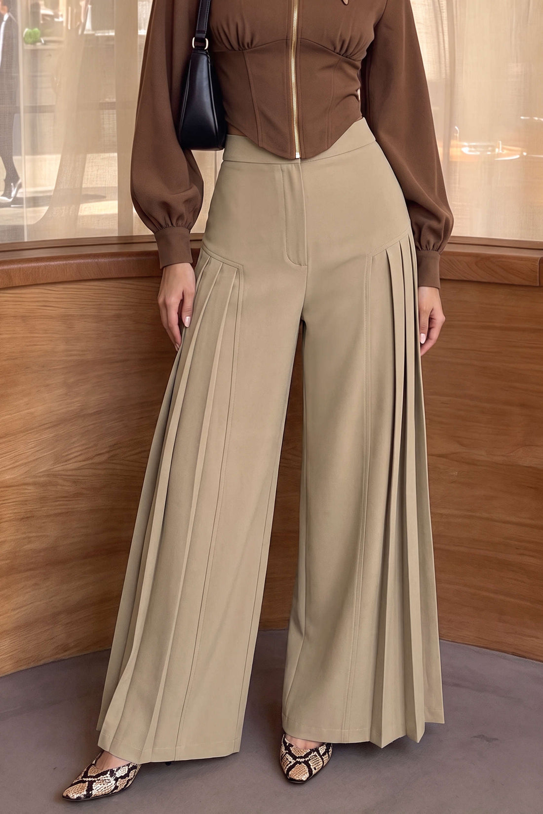 Jet - Geplooide broek met wijde pijpen
