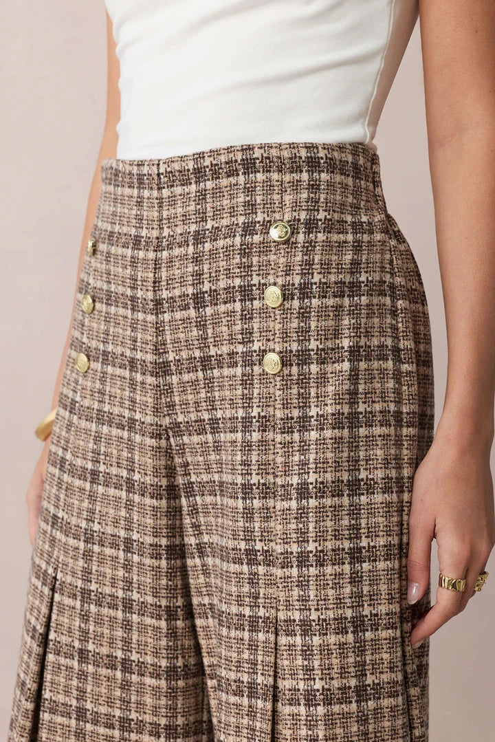 Checked, double-sided high-waisted trousers