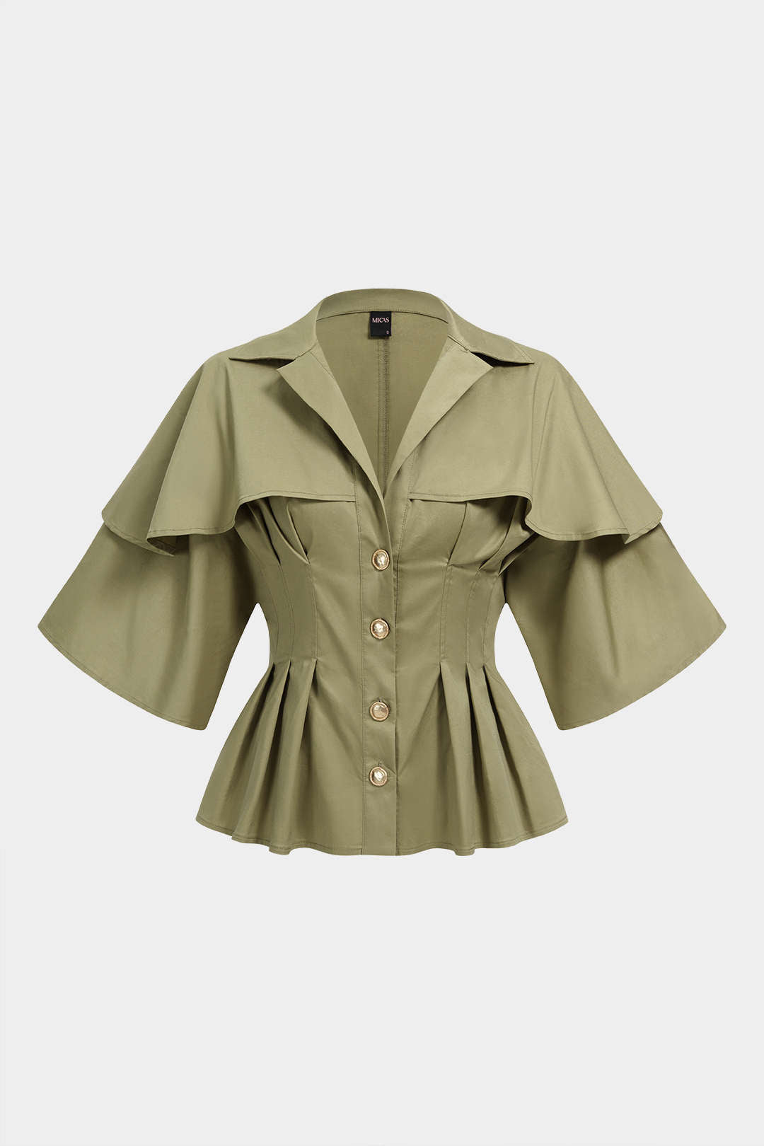 Blouse met reverskraag, ruches en korte mouwen