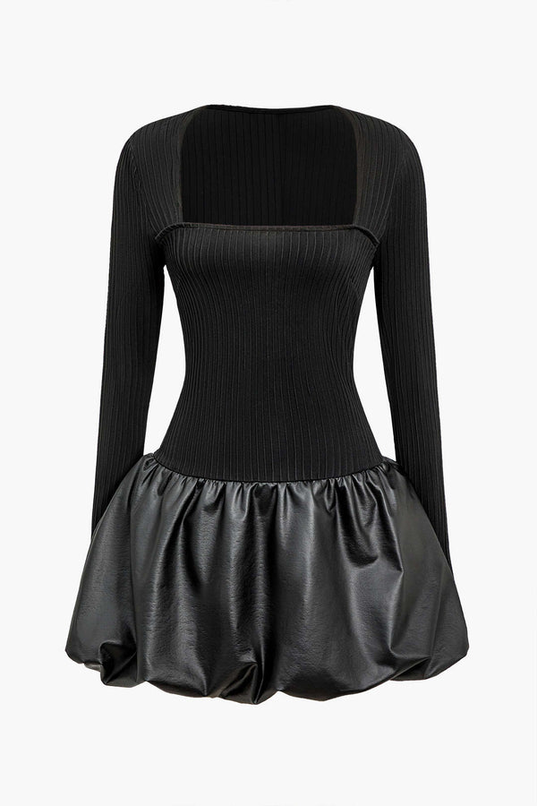 Patchwork minijurk met ruches en vierkante hals