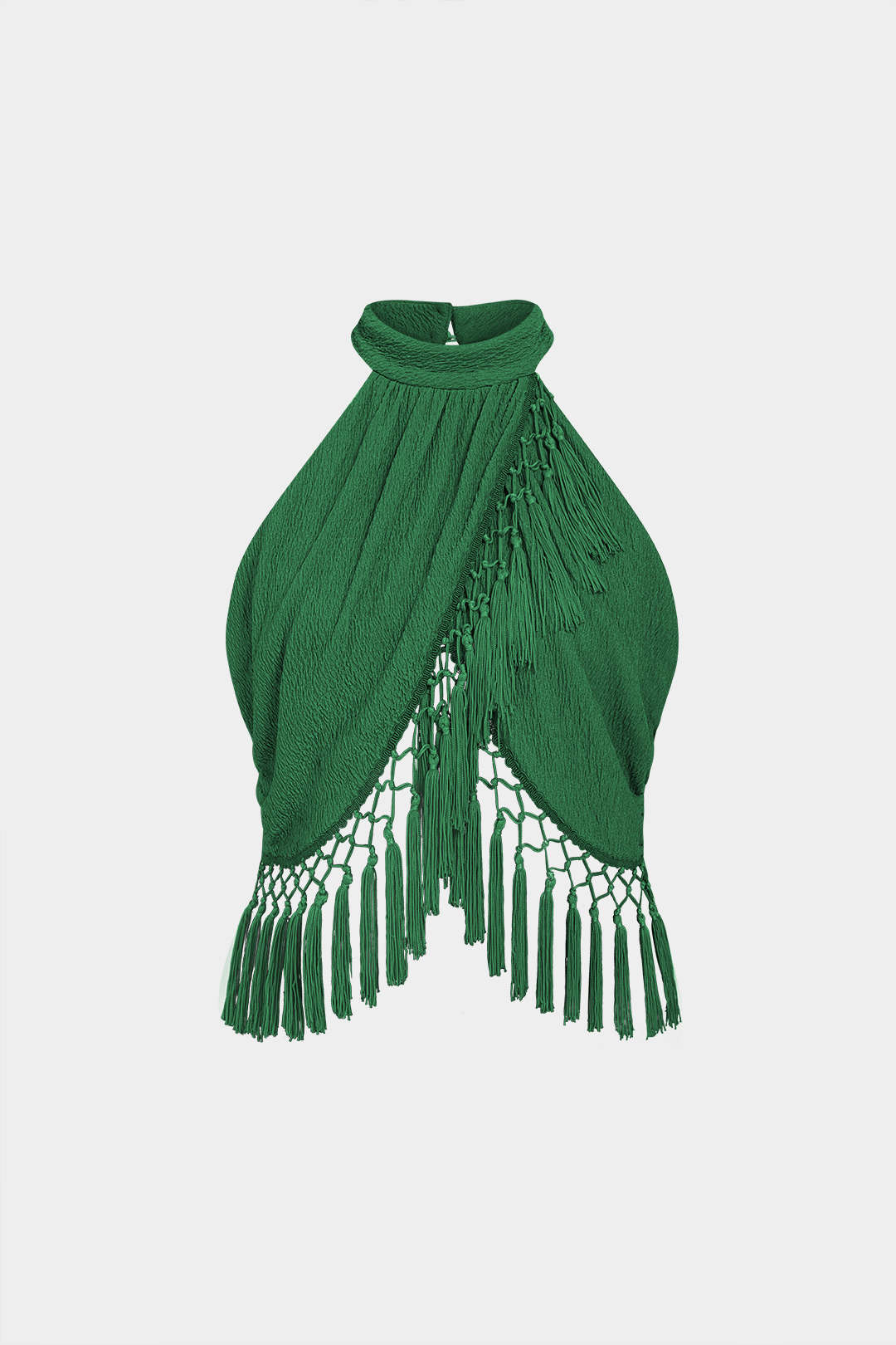 Gestructureerde tanktop met franjes en ronde hals
