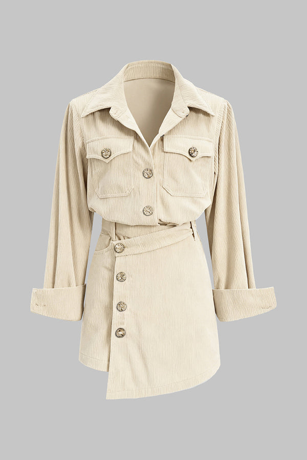 Ribfluwelen set met blouse en rok