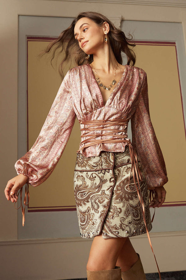 Jacquard asymmetrische minirok
