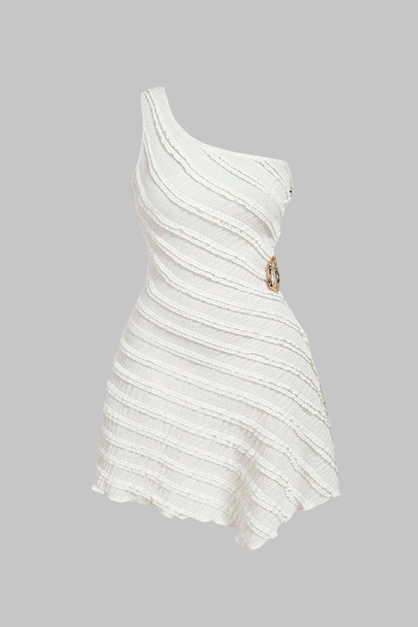 Metallic mouwloze minijurk met één schouder