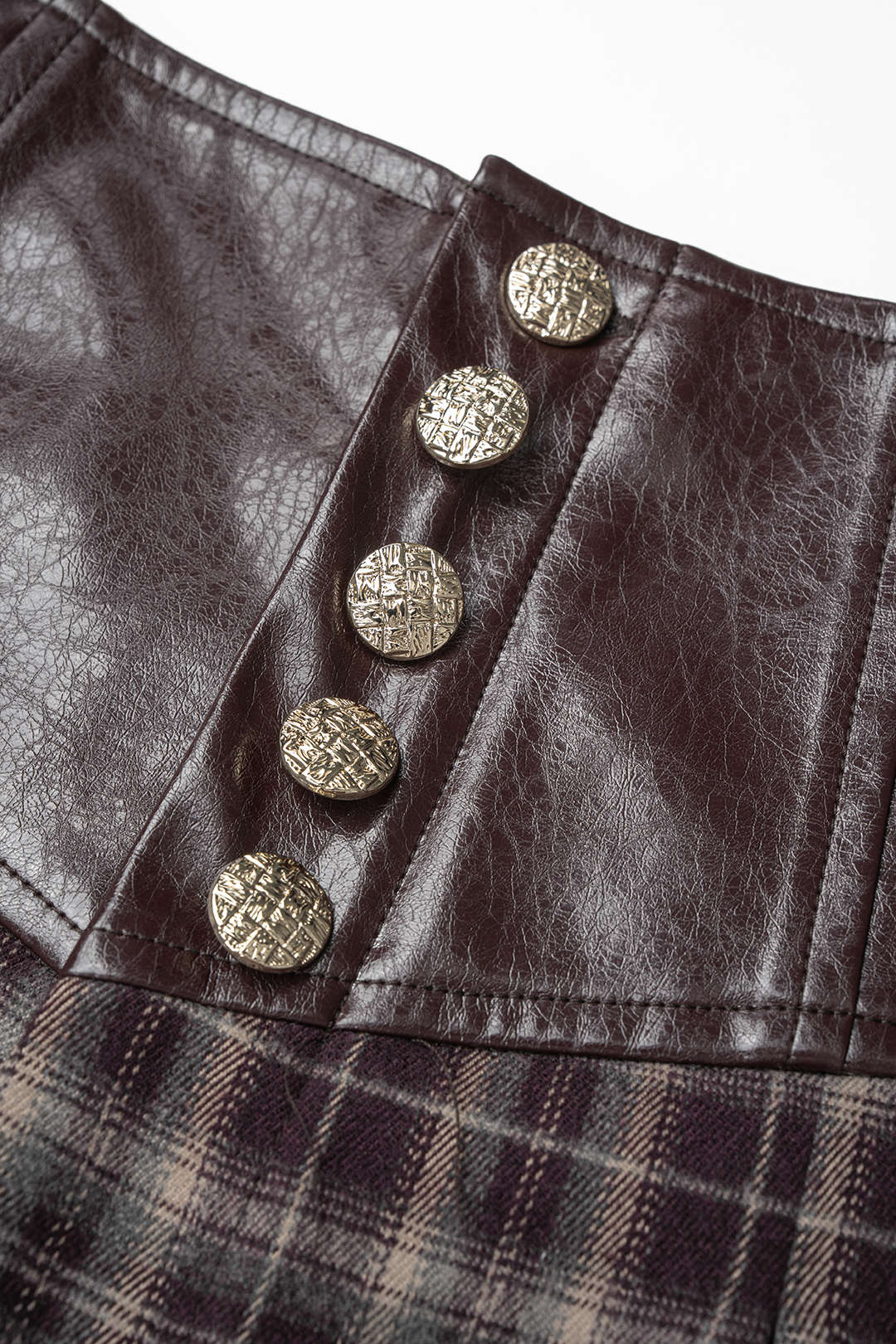 Geruite leren-look broek met knoopjes en ballonmodel